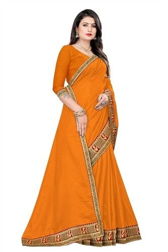 Ladies Yellow Designer Silk Saree With Blouse Piece For Casual Wear