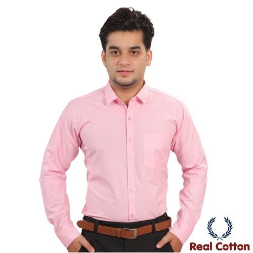 Real Cotton Pink Mens Plain Slim/regular Fit Full Sleeves Shirts