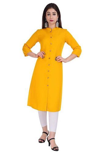 Yellow Color Full Sleeves Designer Kurti For Ladies 