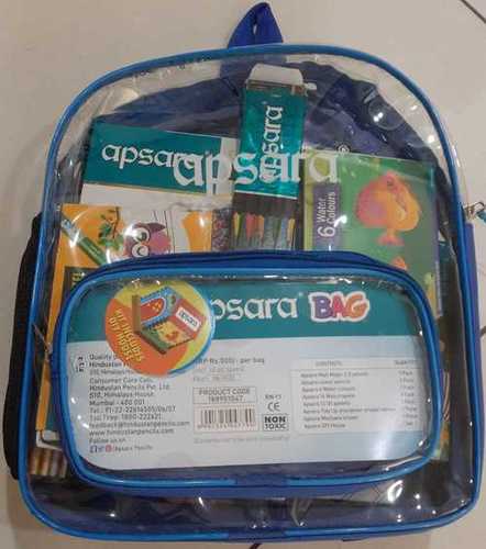 18cm X 24cm Transparent And Blue Color Apsara Stationary Kit Bag For Kids