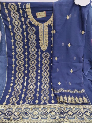 महिलाओं के पार्टी वियर के लिए भारतीय नीले रंग का फैंसी और डिज़ाइनर जॉर्जेट सूट