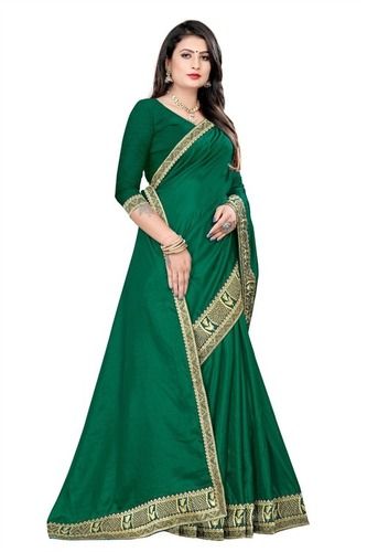 Plain Green Color Wedding Cotton Saree for Ladies