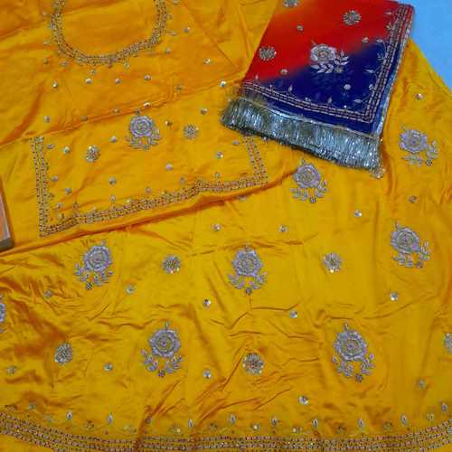 Anti Wrinkle Fine Finish Embroidered Traditional Traditional Yellow Color Rajputi Poshak