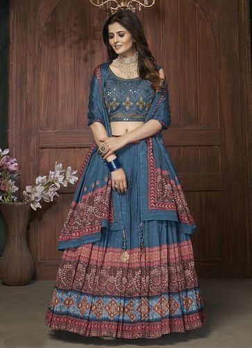 Modern Ladies Navy Blue Color Designer Art Silk Lehenga With Sequins Work