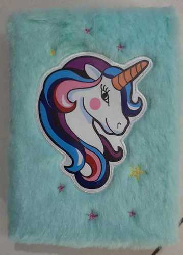 Light Blue Color Unicorn Furry Plush Sequin Personal Notebook Diary Sewing Binding