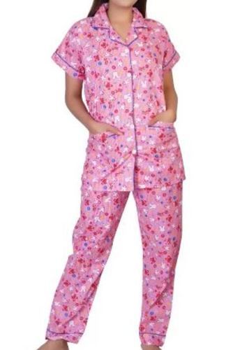 Cotton Pink Color Comfortable And Washable Girls Printed Shirt And Pyjama Set