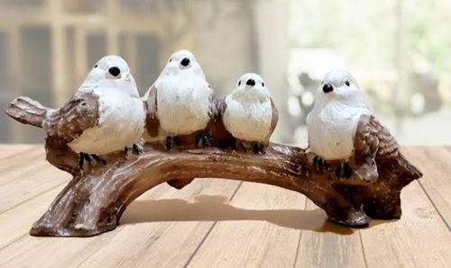 Porcelain Bird Figurines With White And Brown Color