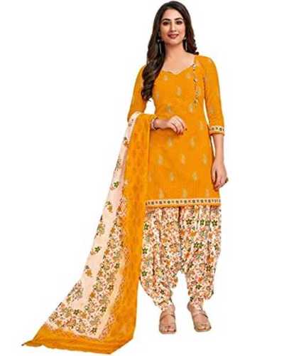 100% Cotton Long Sleeves Casual Wear Yellow White Printed Ladies Salwar Suit