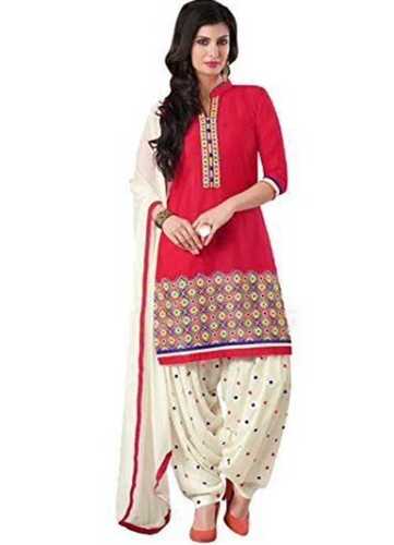 100% Cotton Party Wear Long Sleeves Red And White Printed Ladies Salwar Suit