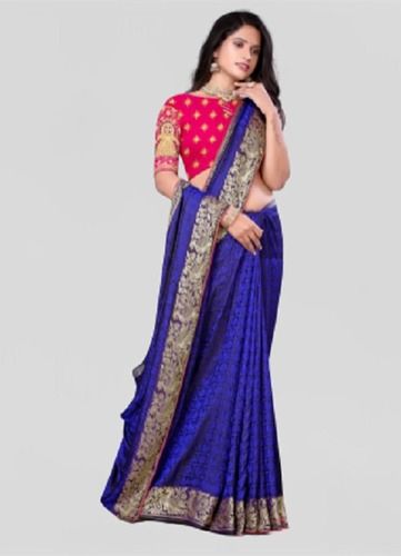 Attractive Blue Color Printed Designer Ladies Silk Saree For Party Wear