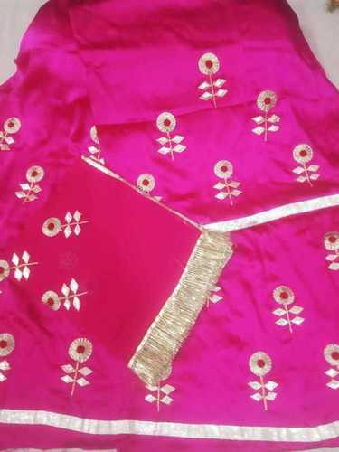 Washable Comfortable And Durable Comfortable Pink Embroidered Rajputi Poshak