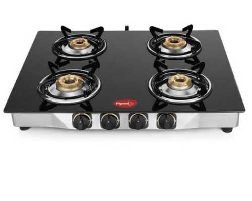 Four Burner Glass Top Gas Stoves In Black Colour And Ss Body With Glass Top