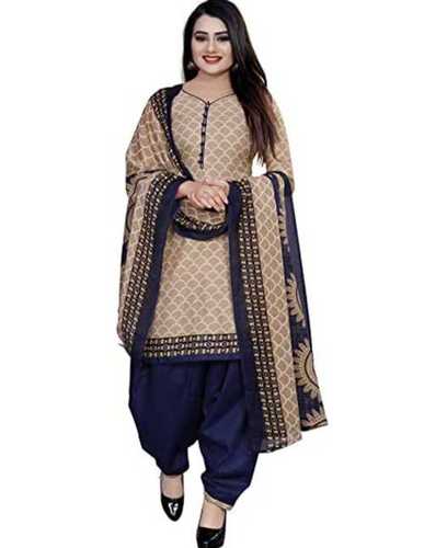 Indian Party Wear Long Sleeves Cream And Blue Printed Ladies Salwar Suit