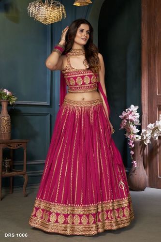 Buy Rani and Dark peach Banarasi silk wedding lehenga Choli in UK, USA and  Canada
