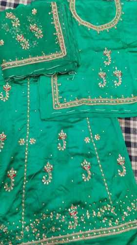 Skin Friendly Attractive Traditional Embroidered Green Color Rajputi ...