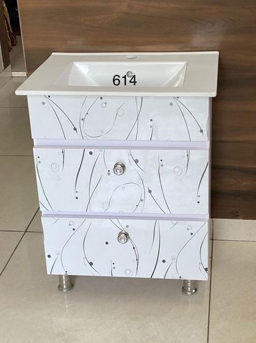 Pvc White, Silver And Black Color Varmora Sanitaryware Modular Washbasin Cabinet