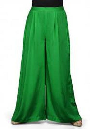 100% Pure Cotton Plain Pattern Casual Wear Green Color Palazzo For Ladies