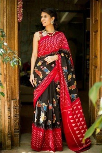 Black and red organza saree with cotton blouse - set of two by Pomcha  Jaipur | The Secret Label