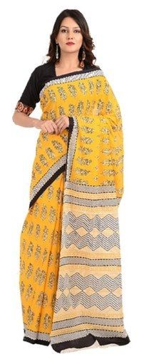 Fine Finish Designer Color Yellow And Black Saree For Ladies