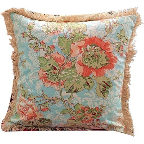 Red Floral Printed Cotton Pillow Cover With Cotton Fabrics And Washable, Square Shape