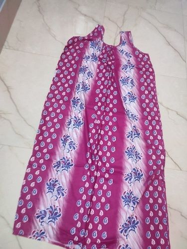 Pink Lightweight Comfortable To Wear U-Neckline And Sleeveless Printed Ladies Cotton Nighty