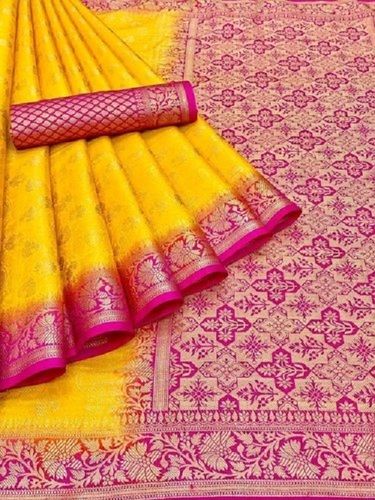 Yellow Party Wear Softy Silk Multi Color Stone Work Ladies Saree, Length 5.5 Mtr