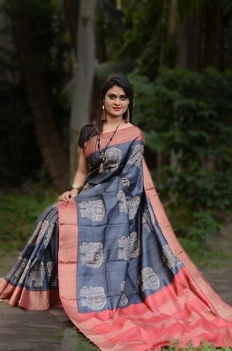 Cotton Silk High Quality Material Designer Gray And Pink Saree For Ladies