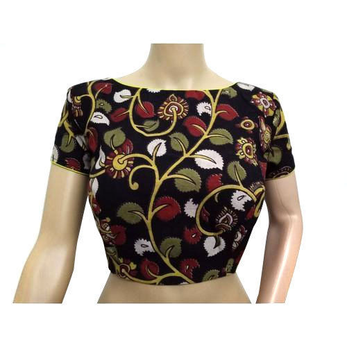 Indian Black Colour Ladies Kalamkari Printed Blouse With Cotton Fabrics And Breathable