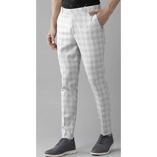 Quick Dry Casual Wear Checked Printed Mens Pant With White And Grey Colour, Double Pockets