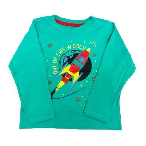 Green Colour Printed Full Sleeves And Round Neck Baby Casual Wear T Shirts