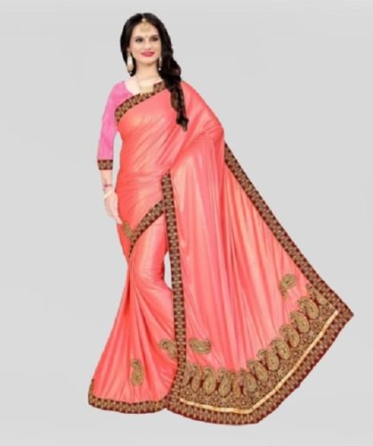 Velvet Pink Color Fancy And Designer Embroidered Ladies Saree With Blouse Piece