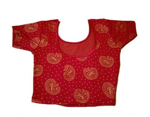 Indian Red Colour Half Sleeve Printed Blouses With Cotton Fabrics And Normal Wash