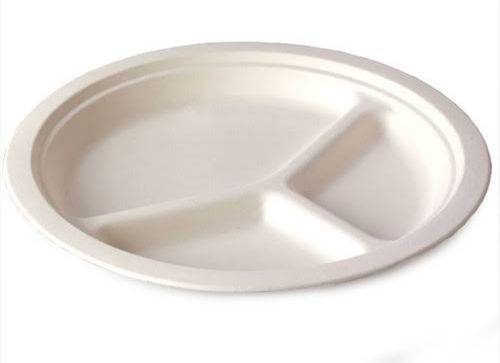 3 Compartment Sugarcane Baggase Eco-Friendly Safe & Hygienic Round Disposable Paper Plates Application: Party And Event