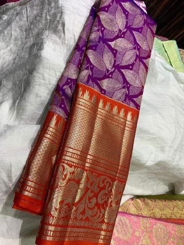 Cotton Silk Printed Pattern Patch Work Red Golden And Purple Designer Ladies Sarees