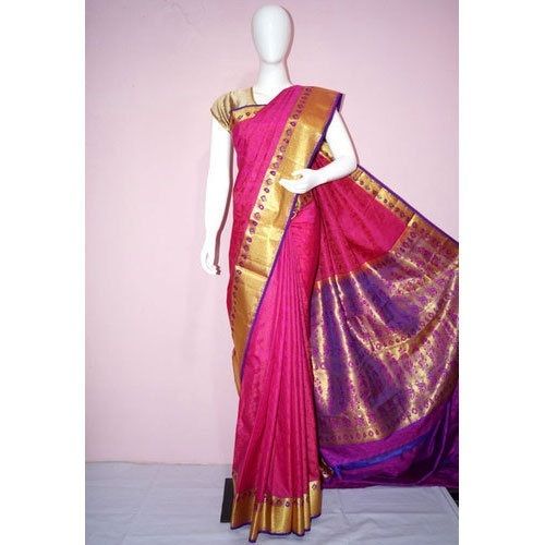 Orange Party Wear Cotton Silk Patch Work Purple Golden And Pink Designer Ladies Saree