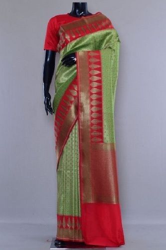 Party Wear Cotton Silk Patch Work Red And Green Designer Ladies Saree