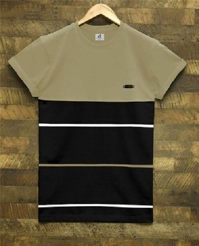 Smooth Texture Tear Resistance Round Neck Short Sleeves Men Striped Cotton T Shirts Gender: Male