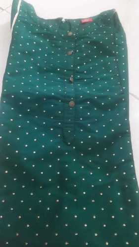 Printed 100 % Cotton Green Plus Polka Dot Elastic Waist Pencil Designer Ladies Skirt 