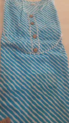 100 Percent Pure Cotton Sky Blue And White Lined Printed Ladies Kurti Bust Size: 38 Inch (In)