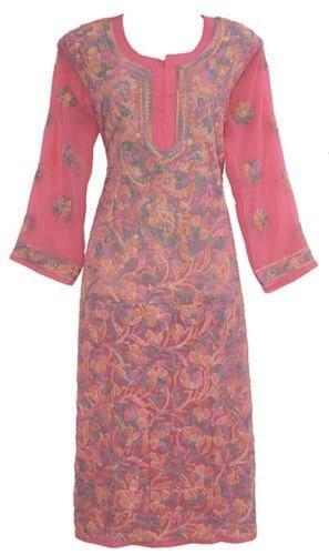 Ladies Kurtis With Pink Color Silk, Cotton Fabric Simple And Long In All Sizes Daily Wear Bust Size: 38 Inch (In)