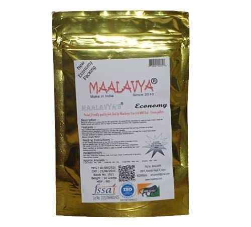 Maalavya Economy Quality Fish Feed - 50gm (1.2mm Red-Green Pellets) 