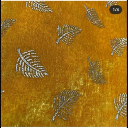 Mustard Color Printed And Designer Velvet Fabric For Garment Uses