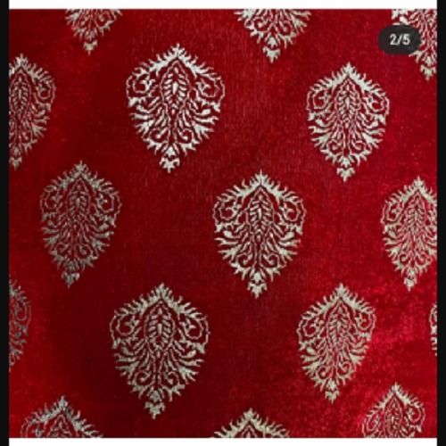 Red Color Embroidered And Designer Velvet Fabric For Garment Uses