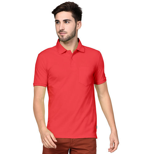 Mens Red Color Polo Neck 100% Cotton T Shirt Gender: Male