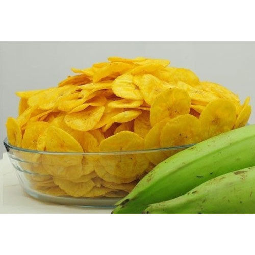 Tasty Raw And Yellow Colour Round Banana Chips With Low In Fat And No Artificial Colors 