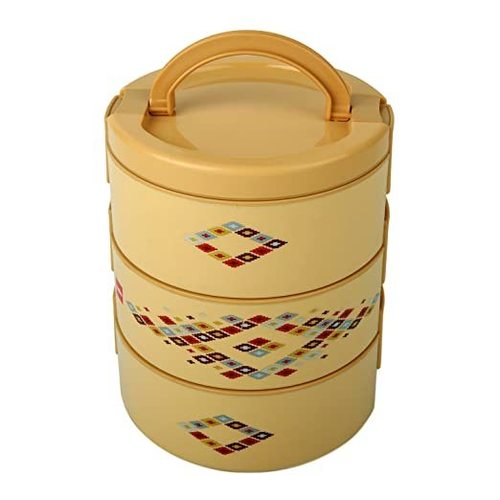 Metal 750 Ml Round Printed Lunch Box Decker Set Of 3 Container Pieces