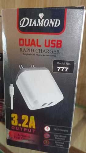 Dual USB Charger - 3.2A Output, Corrosion Resistant PVC Body, White Color