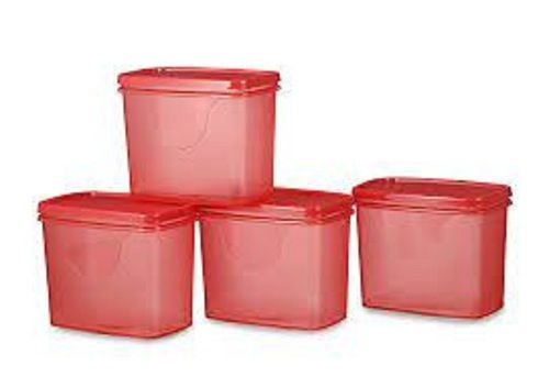 Red Rectangular Shape Sleek Masala Container Transparent Plain Plastic ,850 Ml (Pack Of 4)