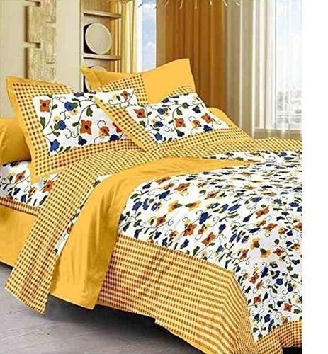 Quick Dry Comfortable Soft And Smooth Texture Yellow Colour Double Size Cotton Bedsheet