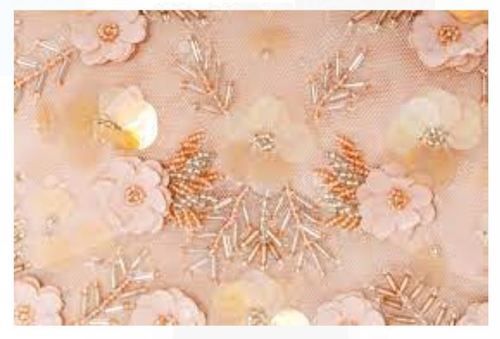 Quick Dry Cream Color Embroidered Fancy Fabric With Flower For Ladies Dress Garment Uses